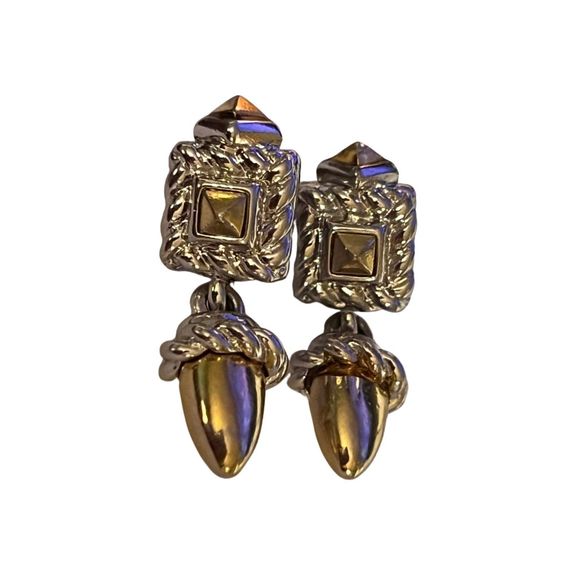 Quality High End Gold & Silver Tone Twisted Rope Design Dangle Earrings Pierced - Picture 2 of 10